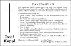 Traueranzeige Josef Köppl