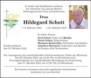 Traueranzeige Hildegard Schott