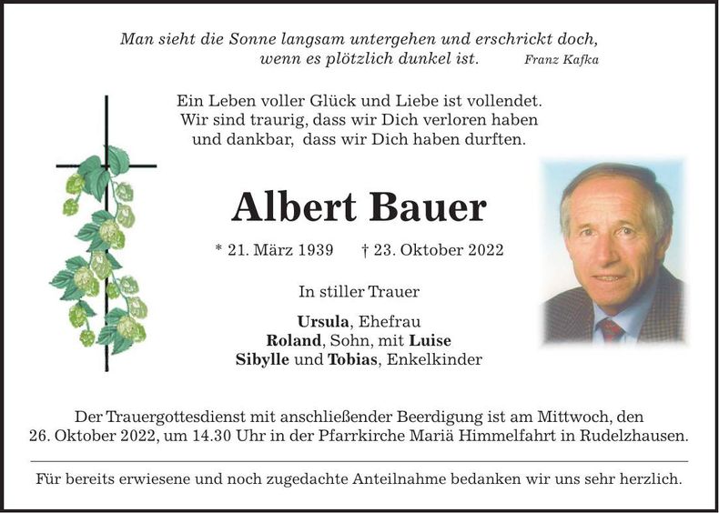 Traueranzeige Albert Bauer