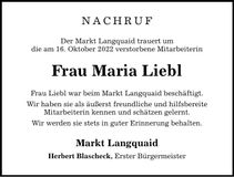 Traueranzeige Maria Liebl
