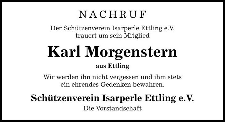 Traueranzeige Karl Morgenstern