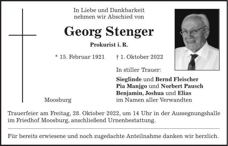 Traueranzeige Georg Stenger