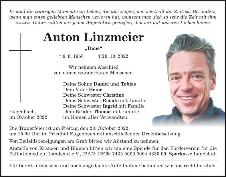 Traueranzeige Anton Linzmeier