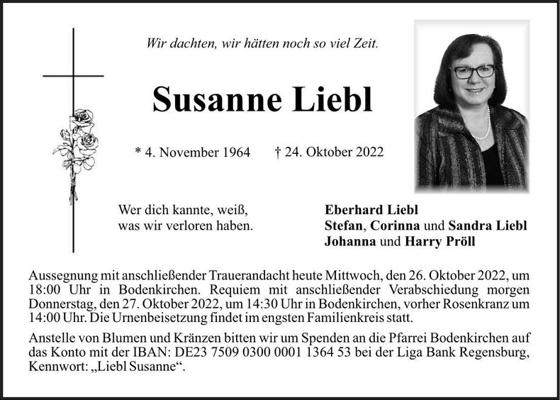 Traueranzeige Susanne Liebl