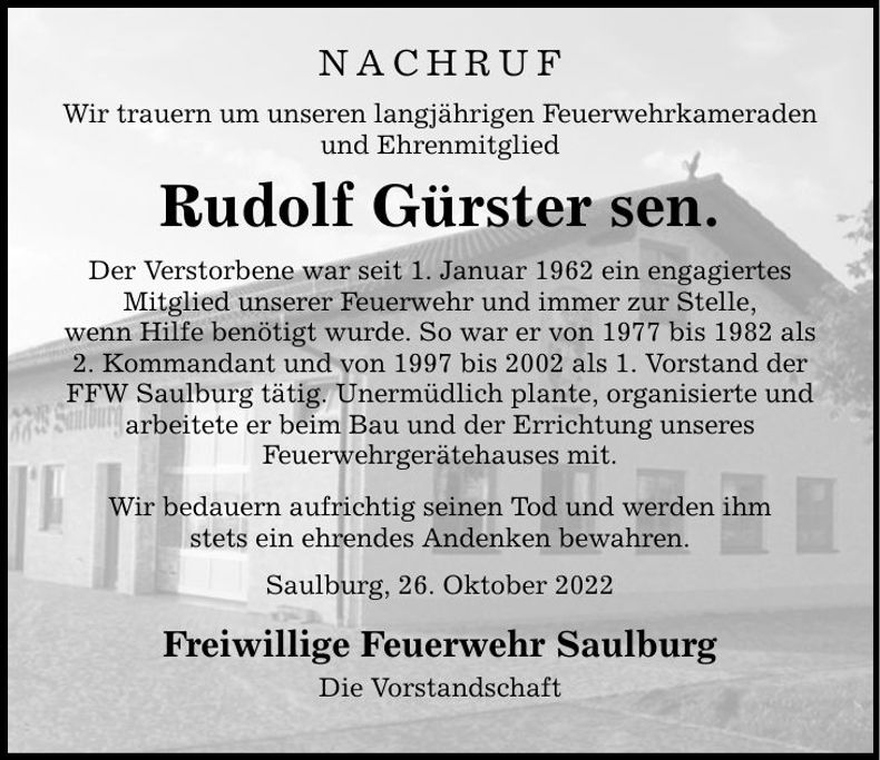 Traueranzeige Rudi Gürster
