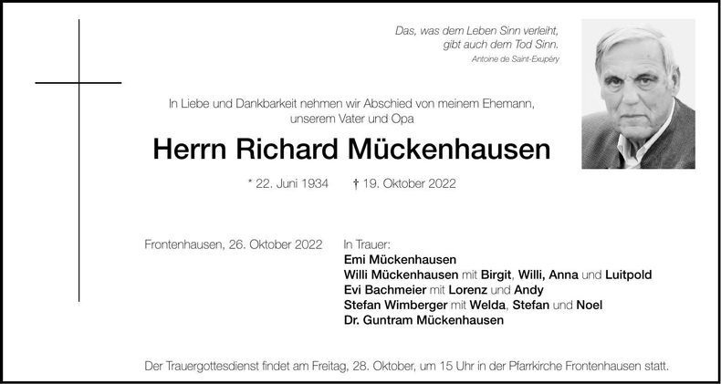 Traueranzeige Richard Mückenhausen