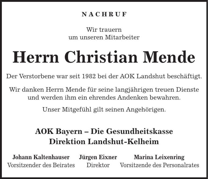 Traueranzeige Christian Mende