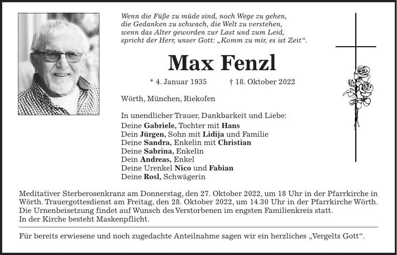 Traueranzeige Max Fenzl