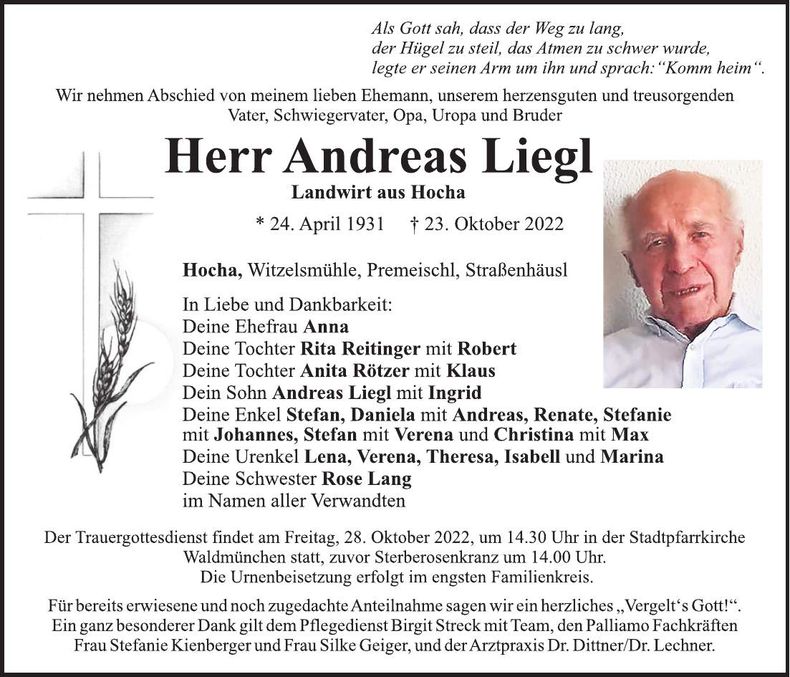 Traueranzeige Andreas Liegl