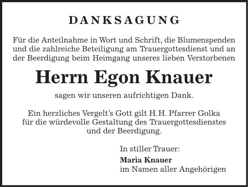 Traueranzeige Egon Knauer