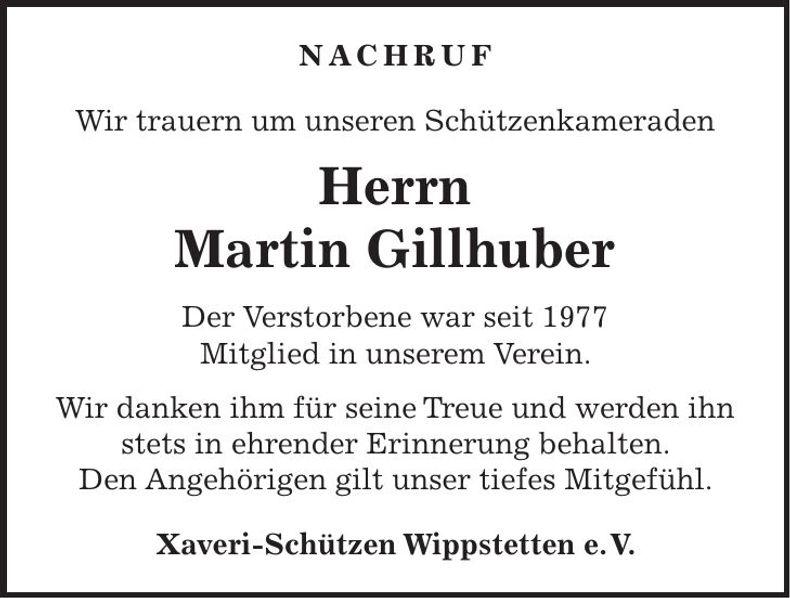 Traueranzeige Martin Gillhuber