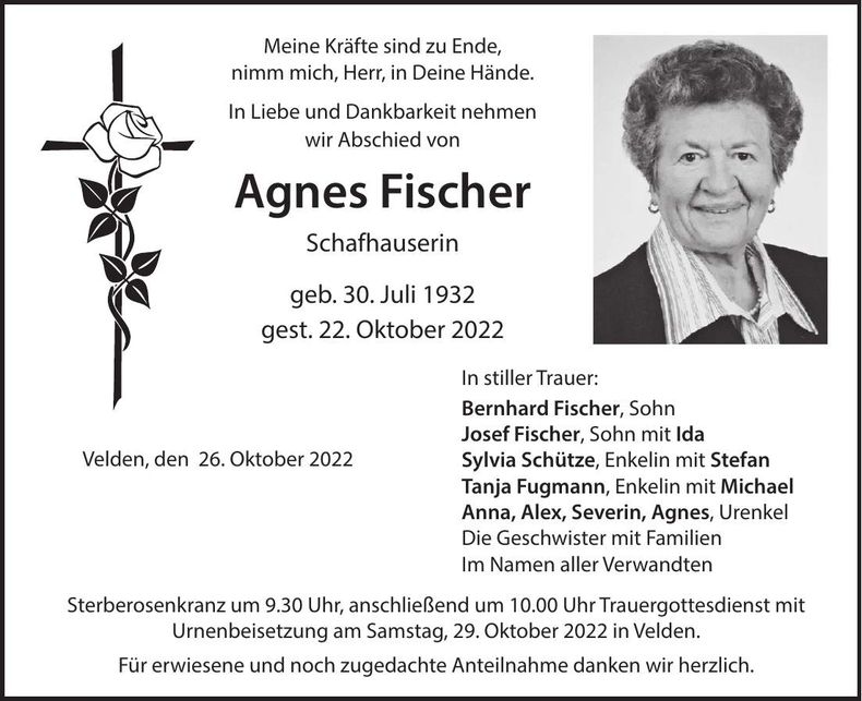 Traueranzeige Agnes Fischer
