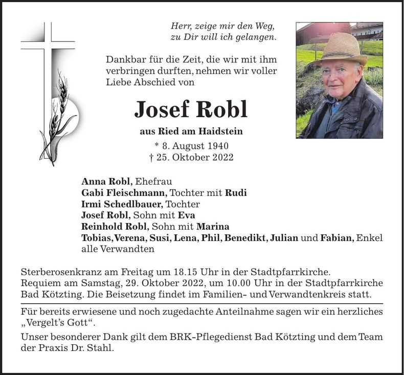 Traueranzeige Josef Robl