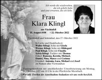 Traueranzeige Klara Klingl