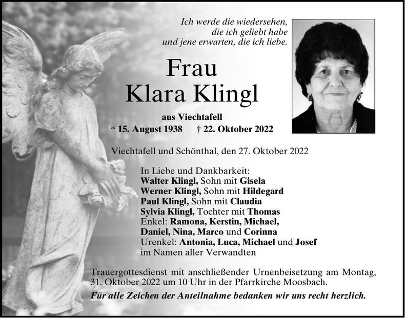 Traueranzeige Klara Klingl