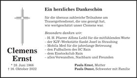 Traueranzeige Clemens Ernst