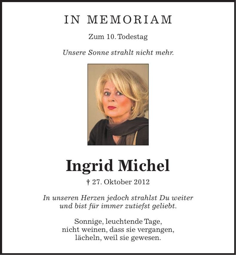 Traueranzeige Ingrid Michel