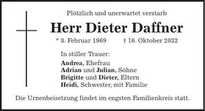 Traueranzeige Dieter Daffner