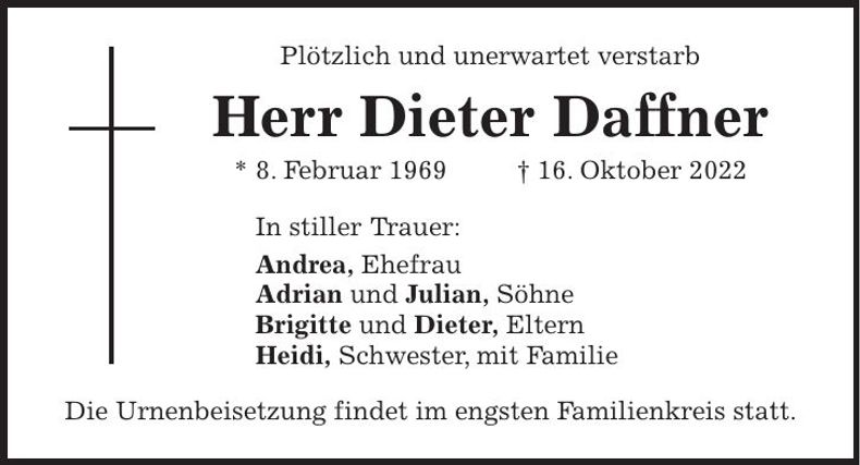 Traueranzeige Dieter Daffner