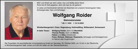 Traueranzeige Wolfgang Roider