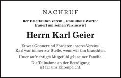 Traueranzeige Karl Geier