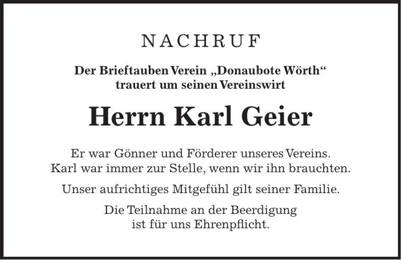 Traueranzeige Karl Geier