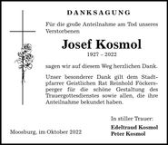 Traueranzeige Josef Kosmol
