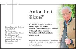 Traueranzeige Anton Lettl
