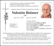 Traueranzeige Valentin Holzner