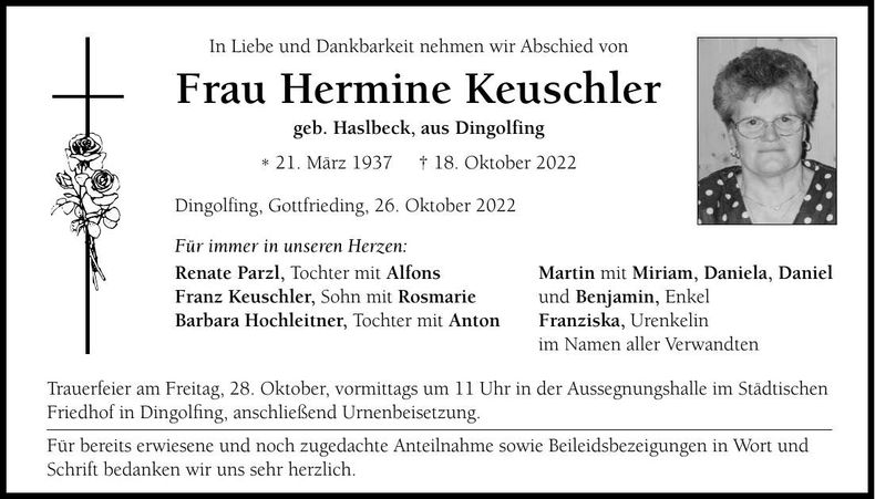 Traueranzeige Hermine Keuschler