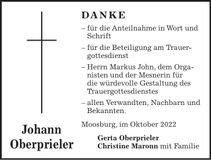 Traueranzeige Johann Oberprieler