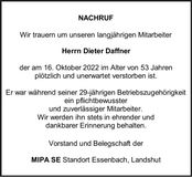 Traueranzeige Dieter Daffner