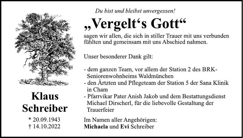 Traueranzeige Klaus Schreiber