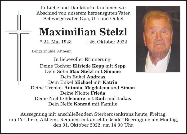 Traueranzeige Maximilian Stelzl