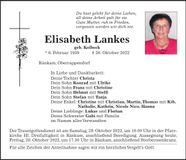 Traueranzeige Elisabeth Lankes