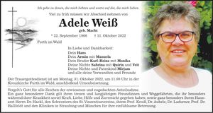 Traueranzeige Adele Weiß