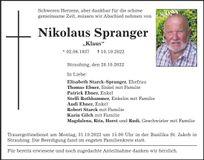 Traueranzeige Nikolaus Spranger