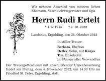 Traueranzeige Rudi Ertelt