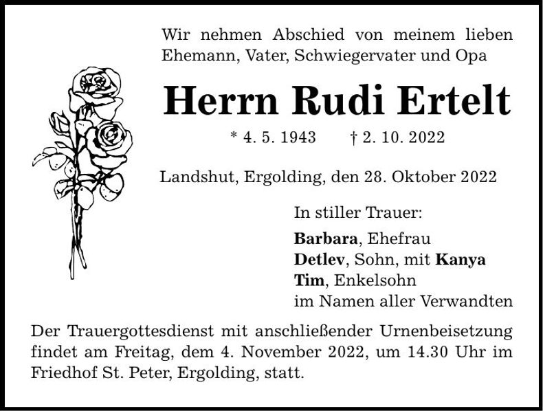 Traueranzeige Rudi Ertelt