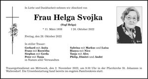 Traueranzeige Helga Svojka