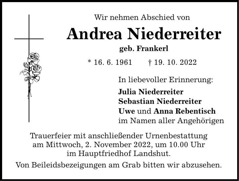 Traueranzeige Andrea Niederreiter
