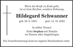Traueranzeige Hildegard Schwanner