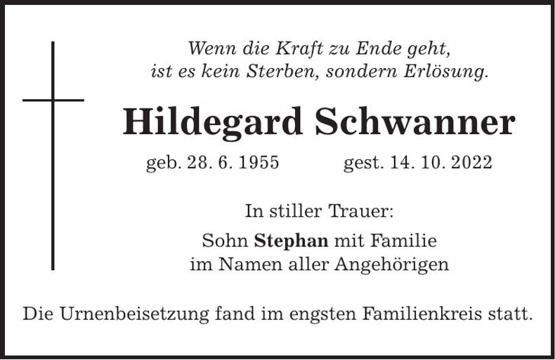 Traueranzeige Hildegard Schwanner