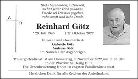 Traueranzeige Reinhard Götz