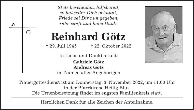 Traueranzeige Reinhard Götz