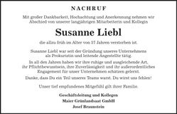 Traueranzeige Susanne Liebl