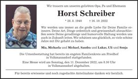 Traueranzeige Horst Schreiber