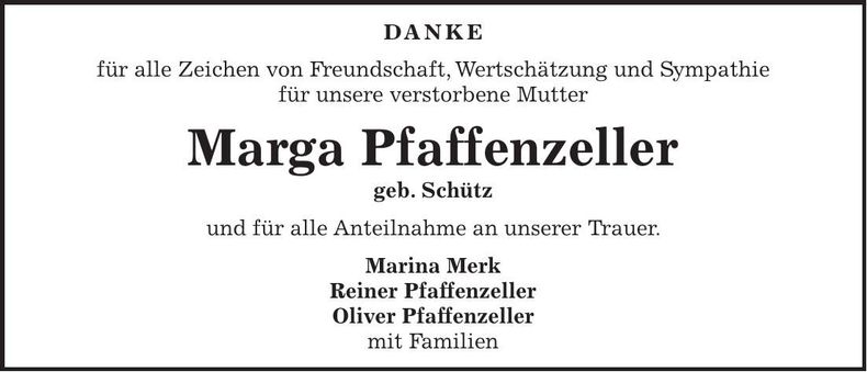 Traueranzeige Marga Pfaffenzeller