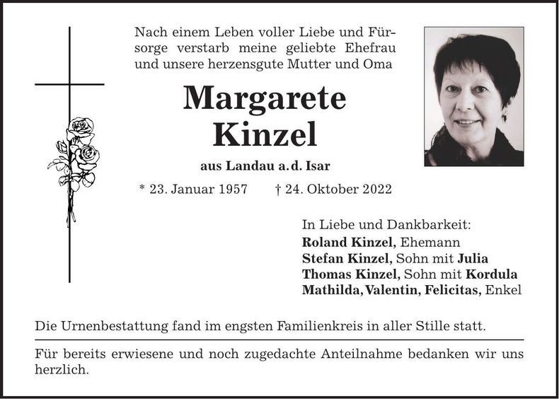 Traueranzeige Margarete Kinzel