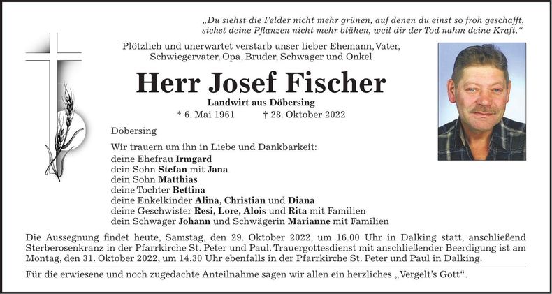 Traueranzeige Josef Fischer